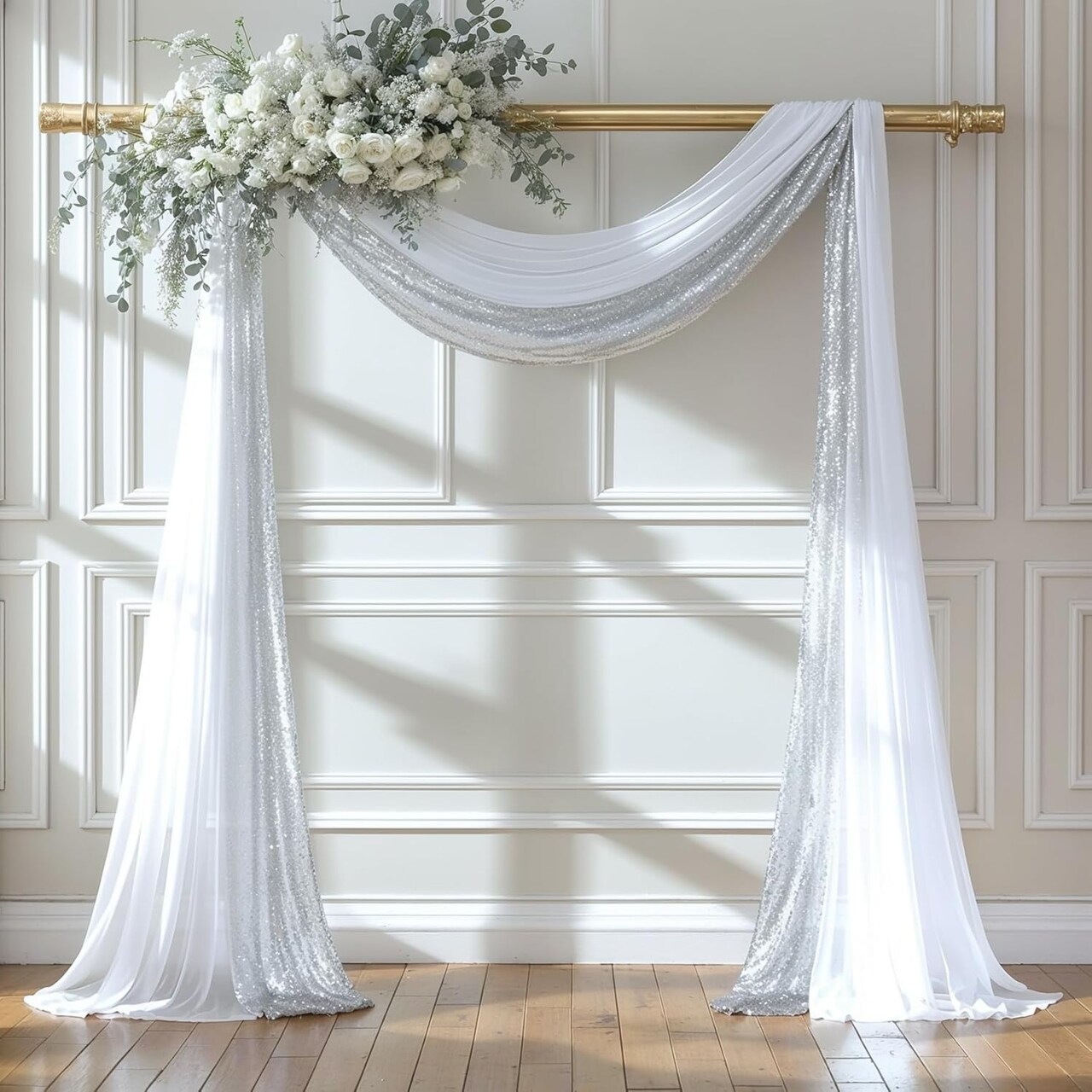 Wedding Arch Draping Fabric – 2 Panels Sheer Backdrop Curtain 28"x19Ft for Ceremony & Party Decor